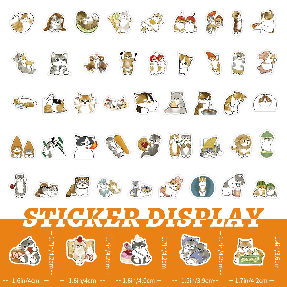 100 Sheets Cute Kitten & Animal Stickers Aesthetic Ins Style PVC Stickers for DIY Decoration for Laptop Water Bottle Skateboard