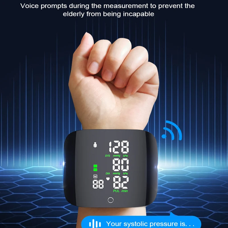 Blood Pressure Monitor Blood Pressure Meter LED Big Screen Wrist for Elderly Health Heart Rate Adult Type-C Charging