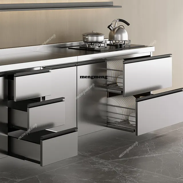ตู้ครัวสแตนเลสสไตล์นอร์ดิก ตู้เก็บของอ่างล้างจานดีไซน์ทันสมัย เฟอร์นิเจอร์ครัวระดับไฮเอนด์ Mueble De Cocina 1