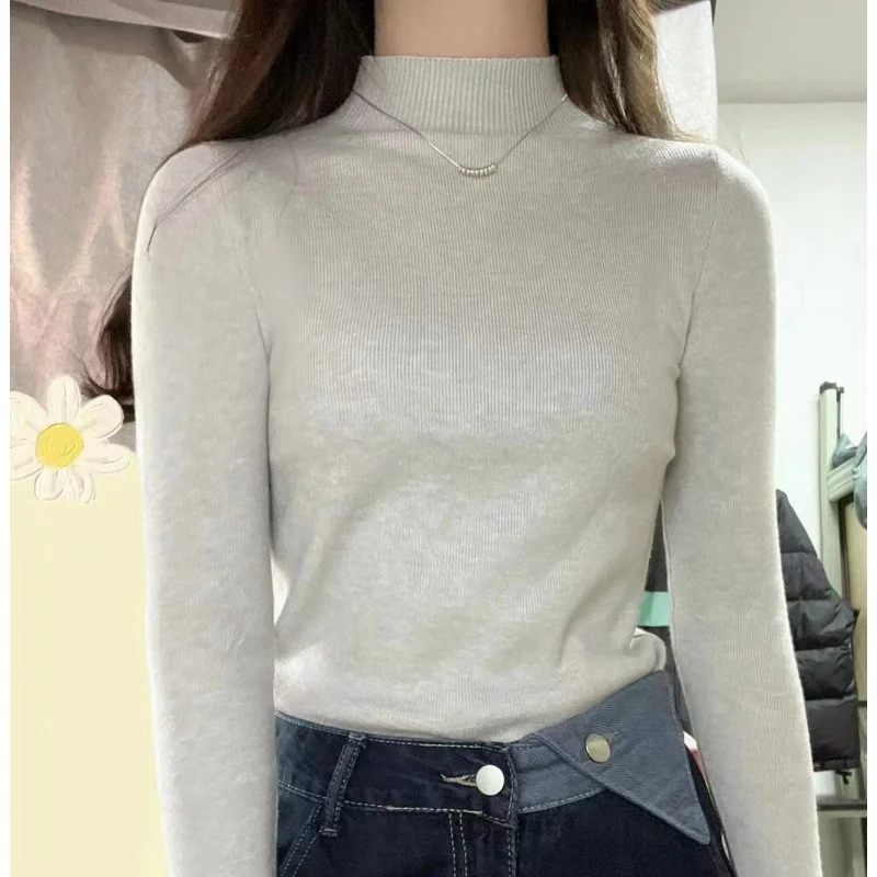 

2023 Sweater Knitwear for Women Autumn and Winter Wild Half Turtleneck Bottoming Shirt Slim Fit Inner Wear Trendy Long Sleeve To