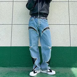 2023 Kanye Y2K Pu Leather Embroidery Baggy Stacked Jeans Pants For Men Clothing Streetwear Women Denim Trousers Pantalon Homme