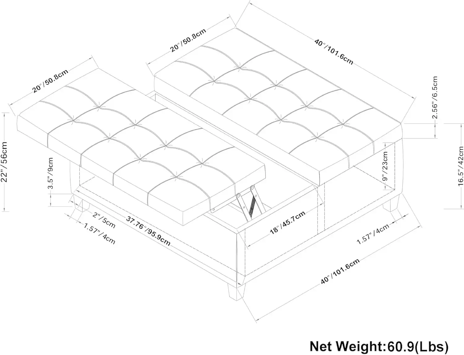 Harrison 40 inch Wide Transitional Square Large Square Coffee Table Storage Ottoman in Cloud Grey for The Living Room 2