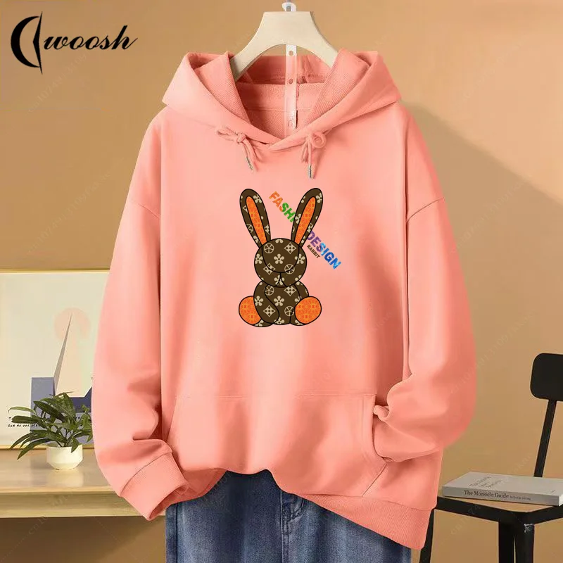 

Cotton Womens Hoodie Luxury Brand Pullover Autumn Winter Fleece Rabbit Print Designer Hooded Shirt Fashion Woman Clothing Female