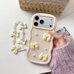 Elegant Bow Pearl Chain Rope Phone Case - Waves Cover Design for Honor X6c (White)