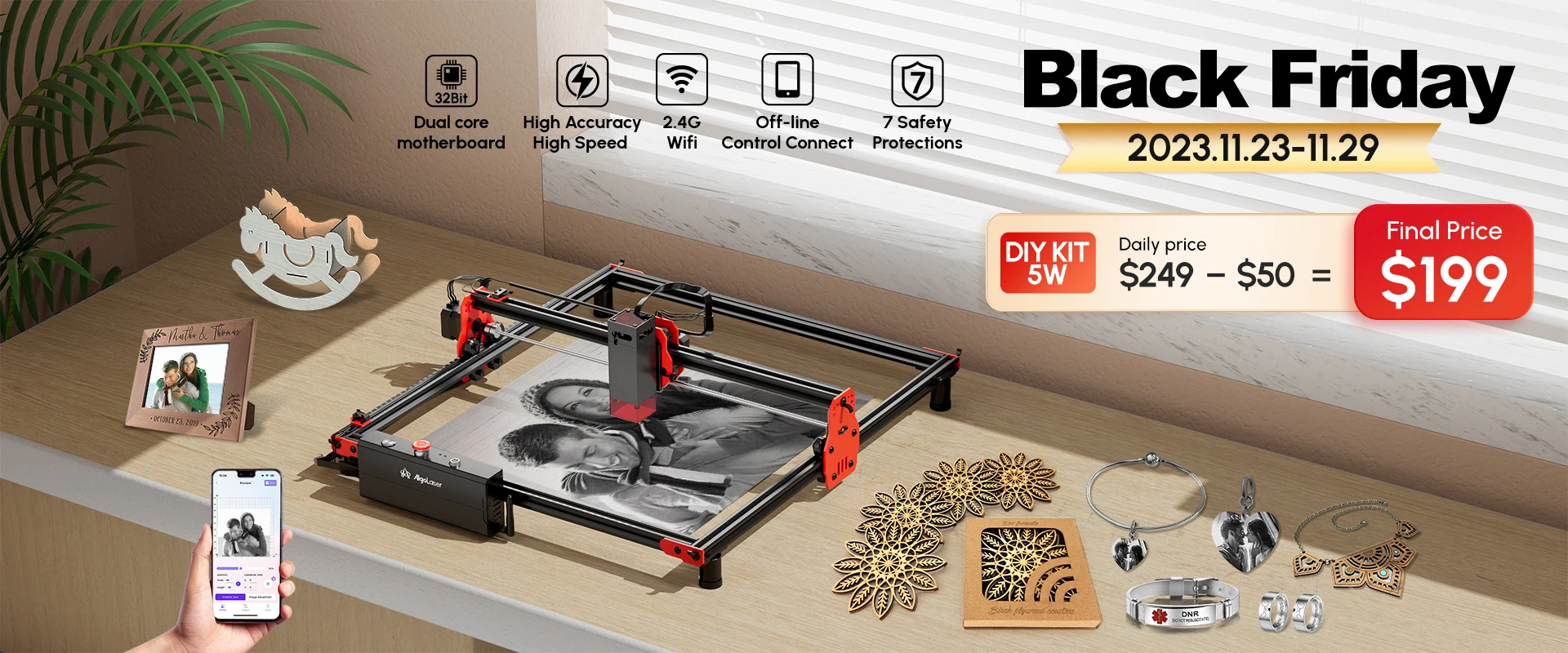 Ortur LM2 S2 Laser Engraving & Cutting Machine 5,000mm/min (10W/5W/1.6