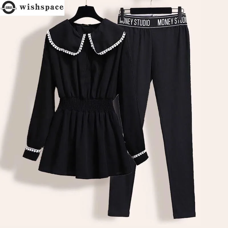 Summer New Loose Casual Pants Set Fashion Pleated Lace Chiffon Coat Pants Two-piece Set Retro Sportswear Female Black Tracksuit t shirts set for men fashion summer oversized outfit beach style casual tracksuit 2 piece tee shorts breathable retro sportswear