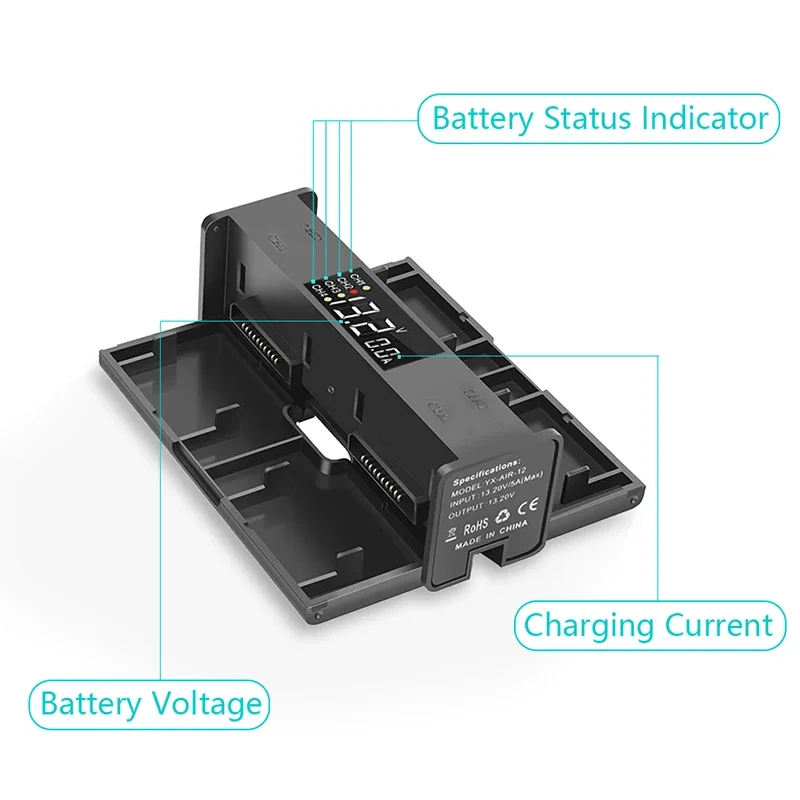 Carte de chargement rapide pour DJI Mavic Air 2/2S, connectée à une batterie avec câble USB-C.
