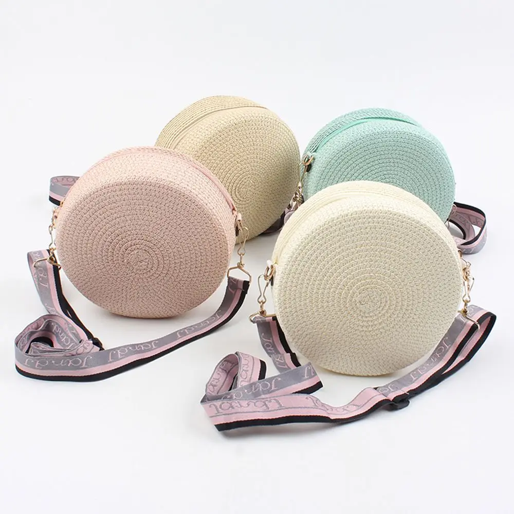 

Travel Accessories Handmade Woven Kids Women Girls Round Straw Bags Shoulder Bags Circle Bohemia Handbag Summer Rattan Bag