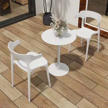 Balcone tè bere piccolo tavolo e sedia combinazione semplice cortile esterno pieghevole bianco tavoli e sedie di negoziazione 1