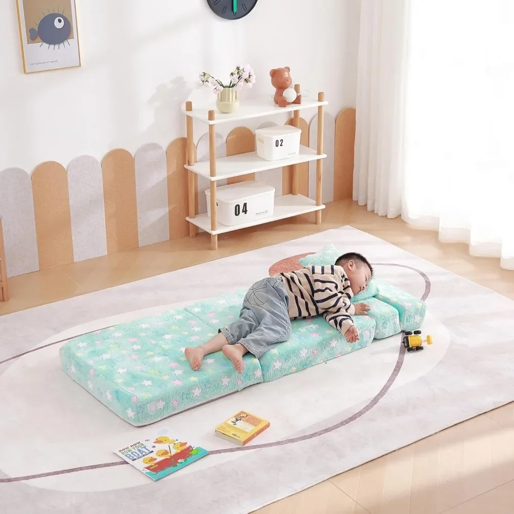 Folding Sofa Bed Floor Mattress for Kids, Toddler Washable Foldable Floor Nap Mat for Sleeping, Child Fold Up Sofa Futon 6