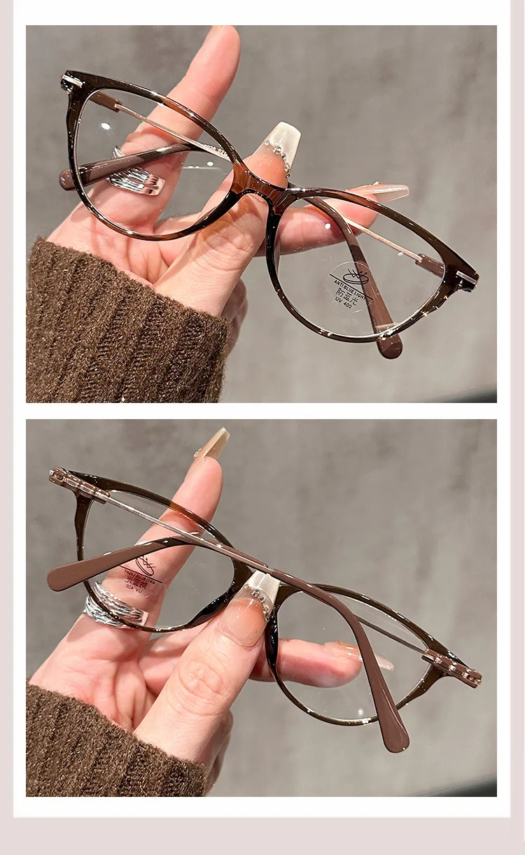 Transparente Katzenaugen-Computerbrille mit Metallrahmen für Damen und Herren, Blaulichtfilter, Runde Brillen, Optische Schutzbrille – Detail 11