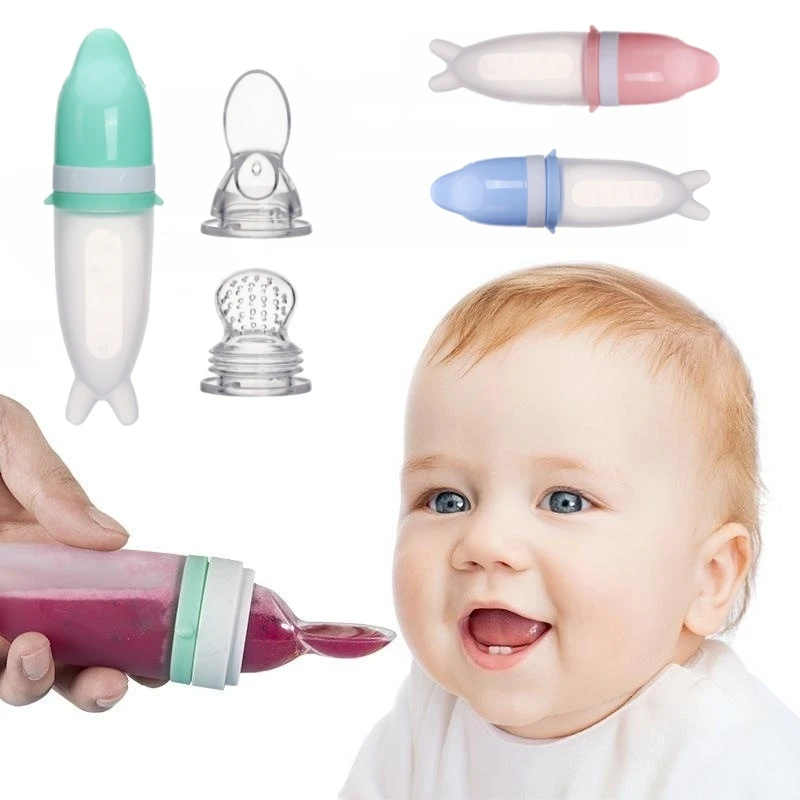 BabyFeedingBottleDolphinSiliconeRiceCerealSpoonNewborn
