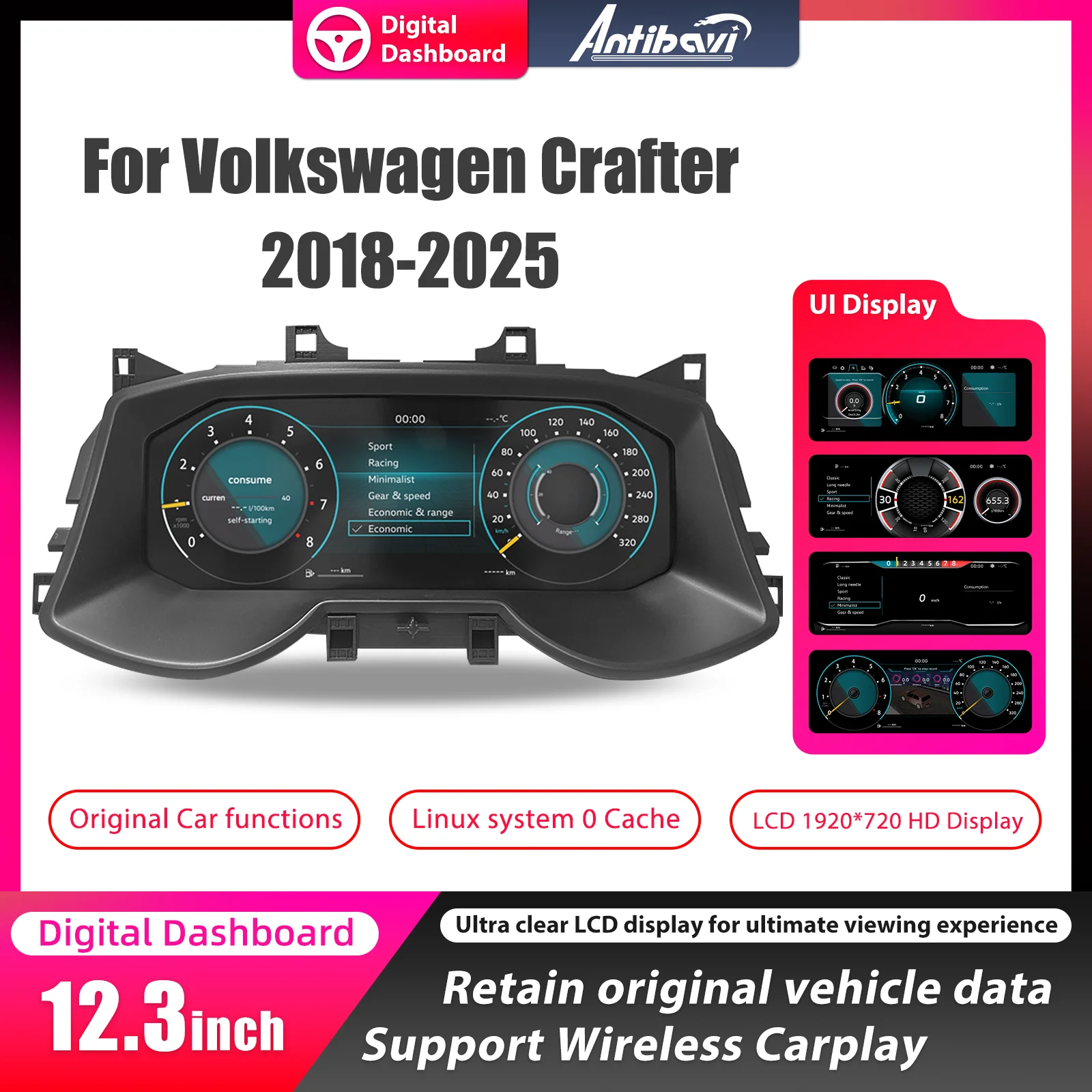Panel de Instrumentos Digital para Volkswagen Crafter 2018-2025, Cabina Virtual, Velocímetro 1
