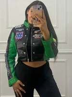 سترة نسائية مرقعة مطبوعة بحروف من Whatiwear Y2K موحدة للشارع واحدة الصدر محب للخريف معاطف بسحاب أنيقة للسباق 5