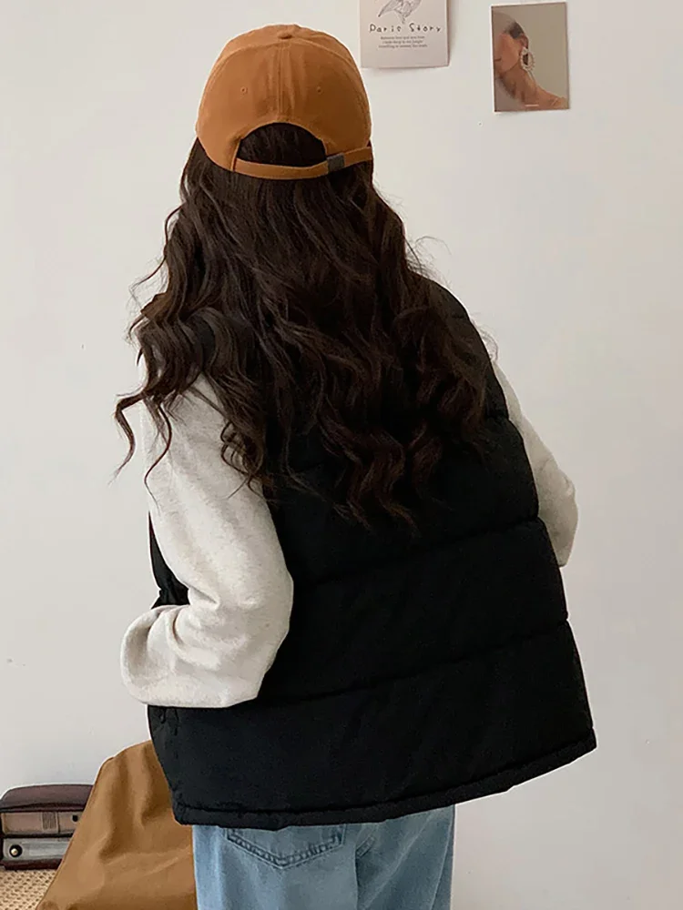 Vielleicht Autumn Winter Casual Women's Puffer Vest Jacket Short Stand Collar Solid Color Zipper Cotton Padded Winter Waistcoat