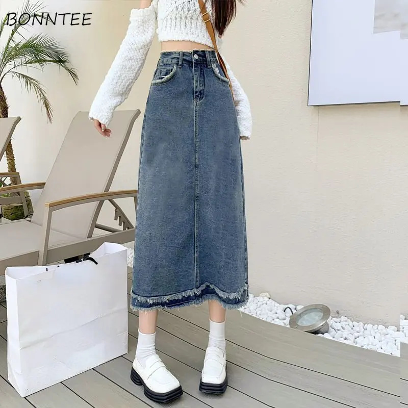 

Denim Skirts Women Solid Simple Daily Korean Style Basics All-match Cozy Breathable Sweet Creativity Gentle Ladies Spring Ins