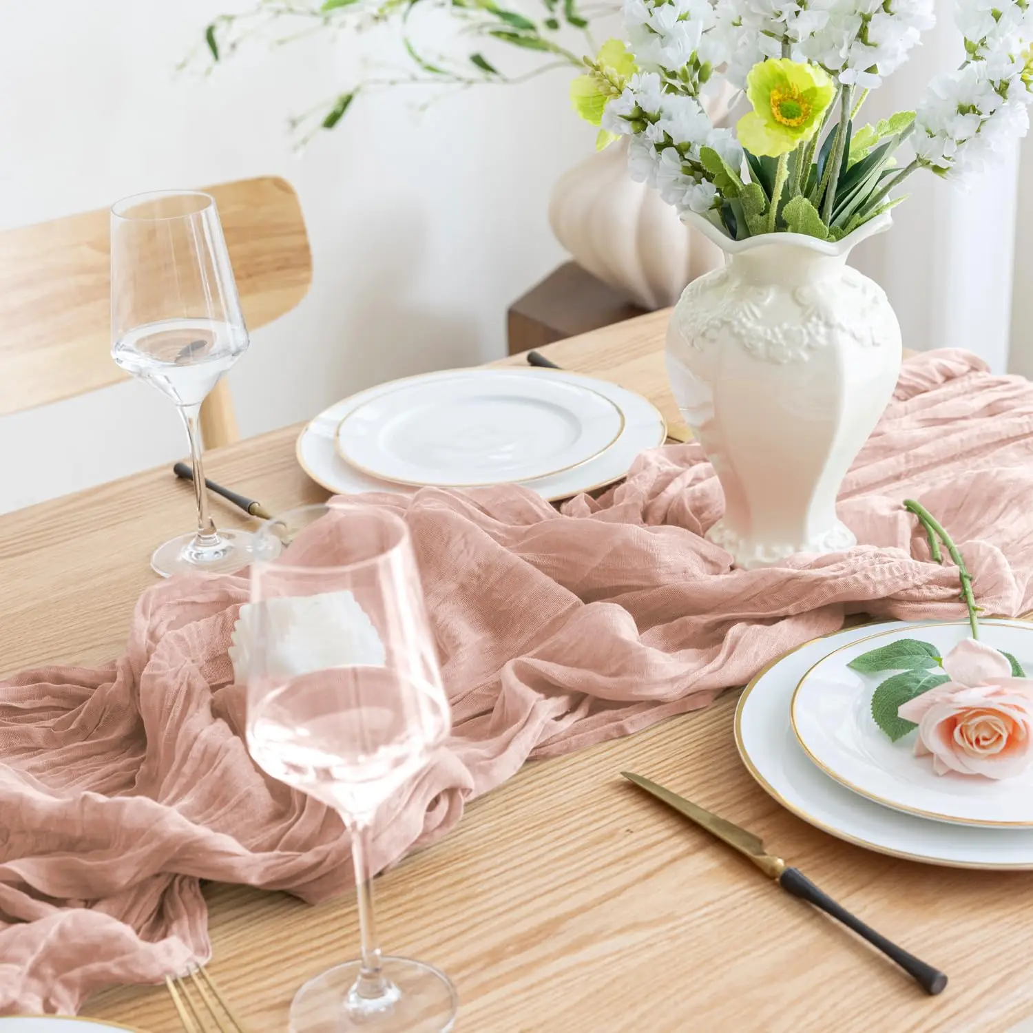 Elegant Burgundy Cheesecloth Table Runner Set - Pack of 4 for Weddings, Holidays, and Events Decor