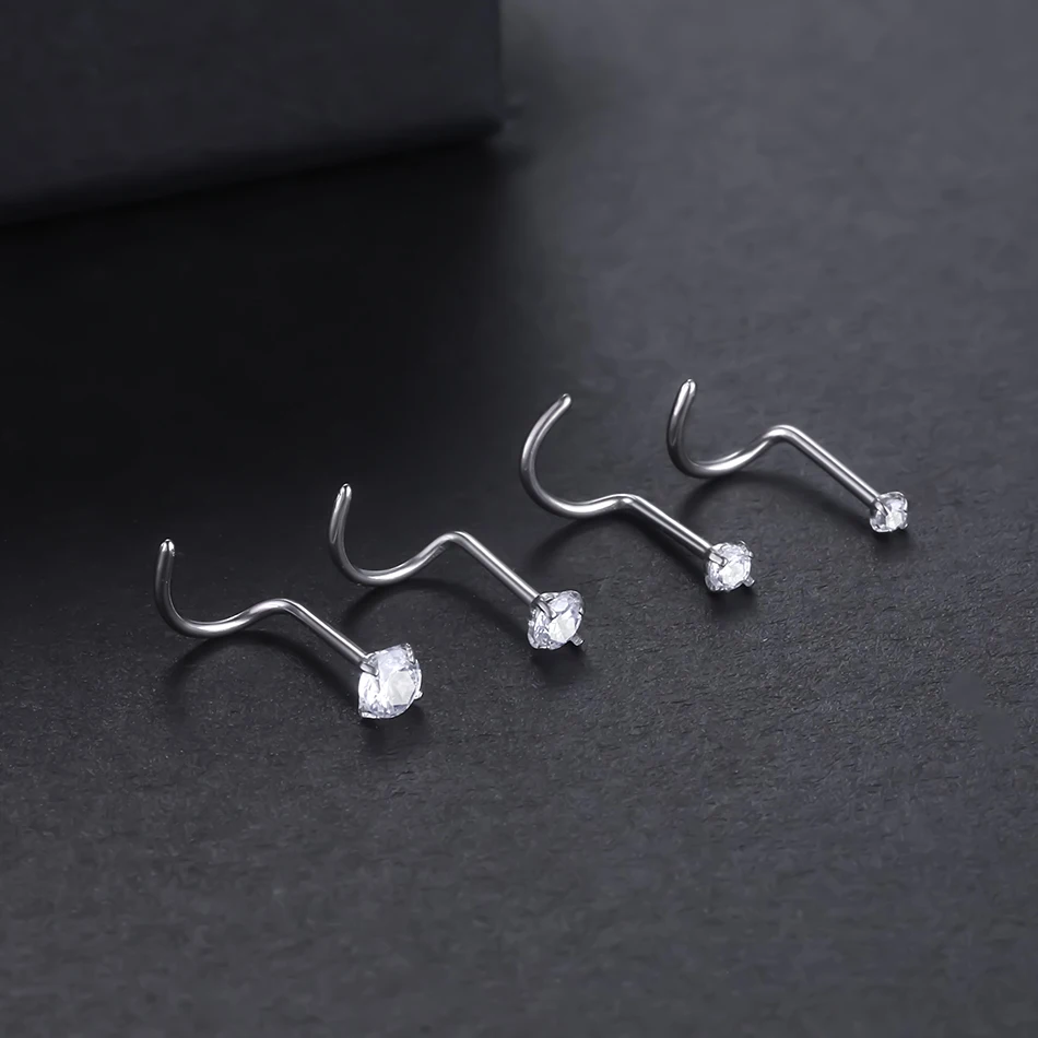 Nose Studs Implant Titanium Nose Stud Ring Set Round CZ Crystal Nose Piercings 1.5/2/2.5/3MM Screw Nostril Piercing Earring Jewelry 20G