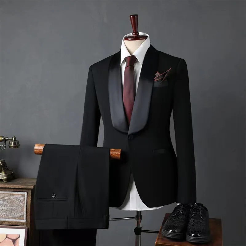 High sense of suit green fruit collar groom wedding suit men slim handsome wedding banquet dress