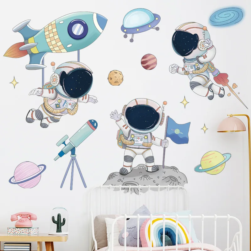 Adesivi Murali Astronauta Spaziale Per La Camera Dei Bambini Nursery Kindergarten Decorazione Della Parete Decalcomanie Murali In Pvc Rimovibili Decor