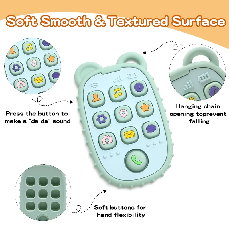 Baby BPA Free Silicone Teether Toys Bear Mobile Phone Remote Control Shape Teether Kids Sensory Soothing Toys for Babies Gifts 3