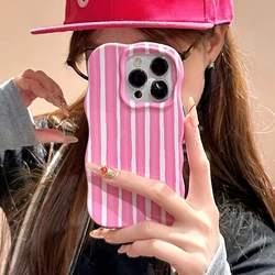 Glossy Luxury Color Contrast Striped Wave Case with Curly Border - iPhone 18 Pro (Pink)