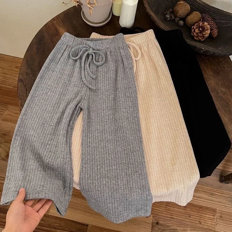 Spring Autumn Girls Solid Color Korean Casual Pants Fashion Children Elastic Wide Leg Pant Simple Versatile Baby Trousers 1-10Y girls pants girls trousers kids pants