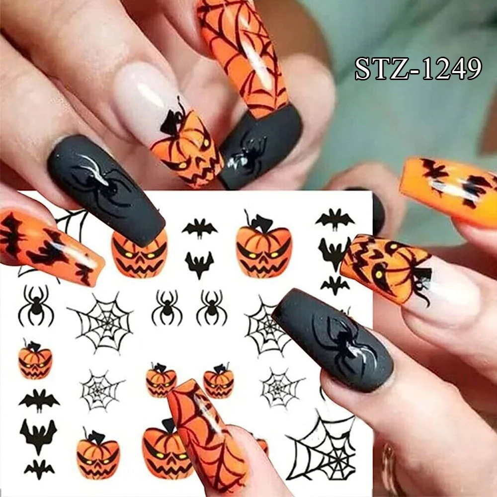 Halloween nail art stickers evil pumpkin 3D nail decals cartoon skull water transfer sticker DIY festival decorations