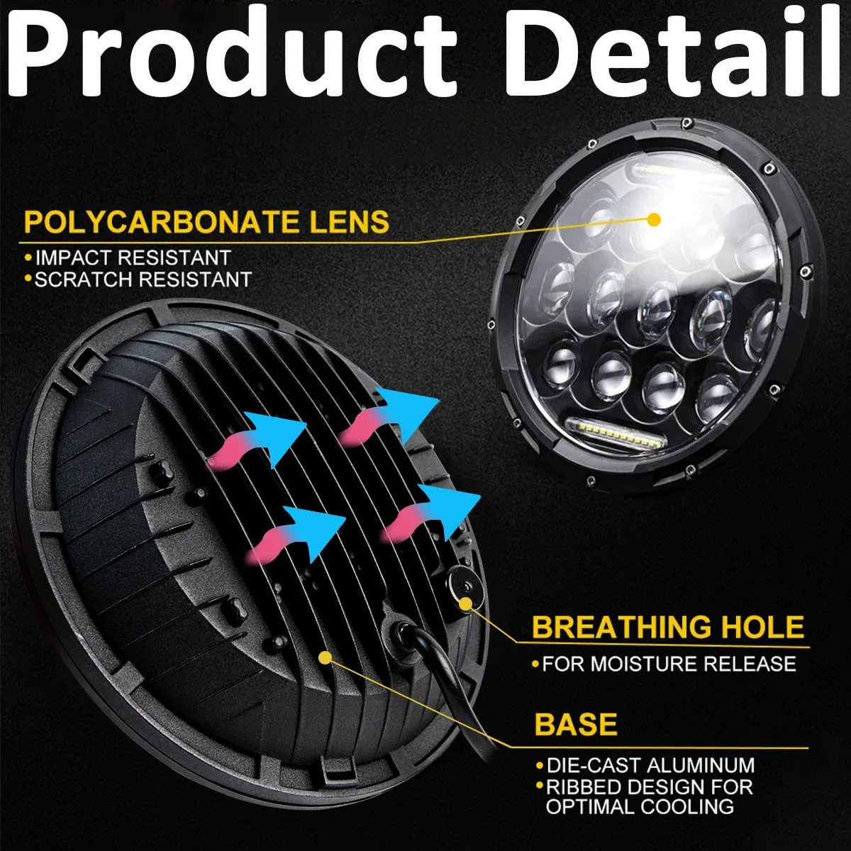 2/1PCS 7 ġ LED   H4     ڵ  ۷ Ҹ    