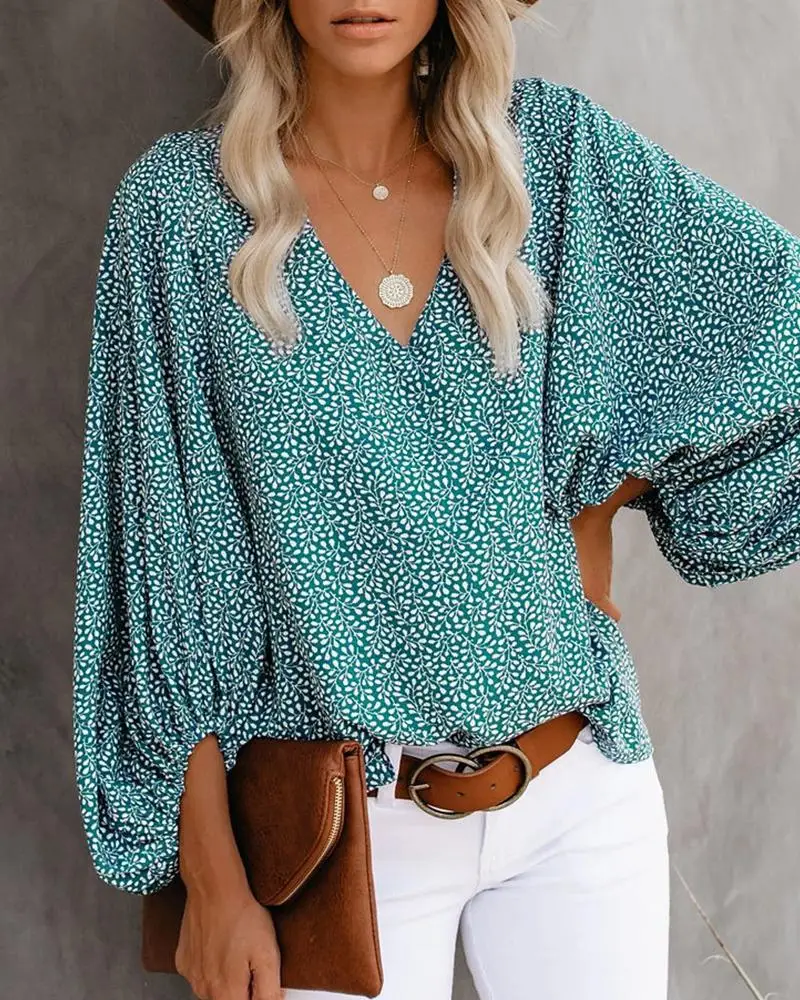 Frauen V-ausschnitt Tie Dye Leopard Print Bluse Shirts Casual Langarm Lose Pullover Bluse Tops BNS-H6651_voghion.com