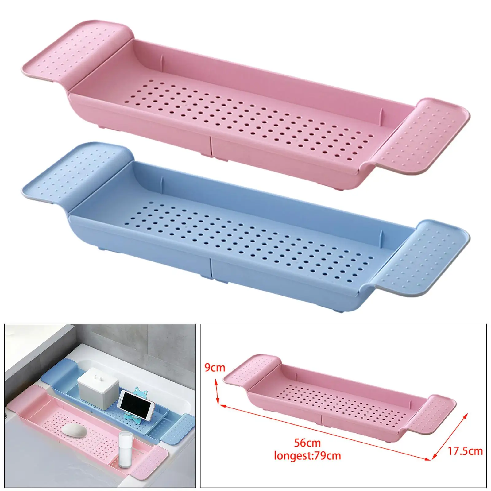 Expandable Bathtub Shelf, Bathtub Caddy, Adjustable Caddy Tray, Storage Rack, Multifunctional Organizer