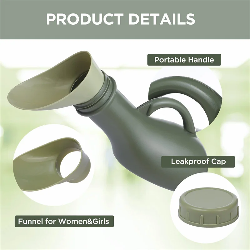 Portable Urinal 1000ml Spill Proof Urinal With Lid Anti-Tip Handheld Potty Pee Bottles For Traffic Jams Hiking Camping Patient