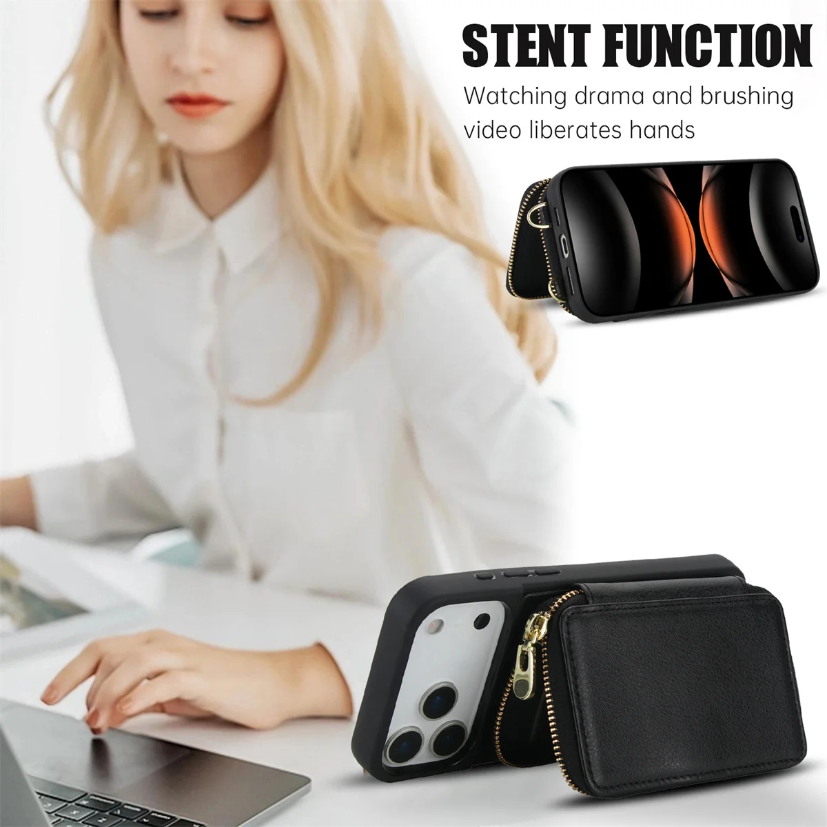 Leather Crossbody Zipper Purse and Card Holder with RFID Protection