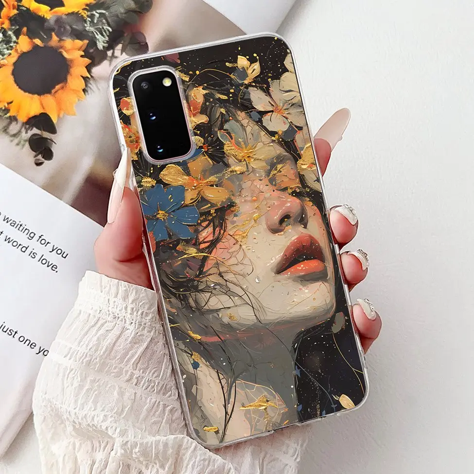 Clear Cute Cat and Fashion Flower Painted Phone Case Cover