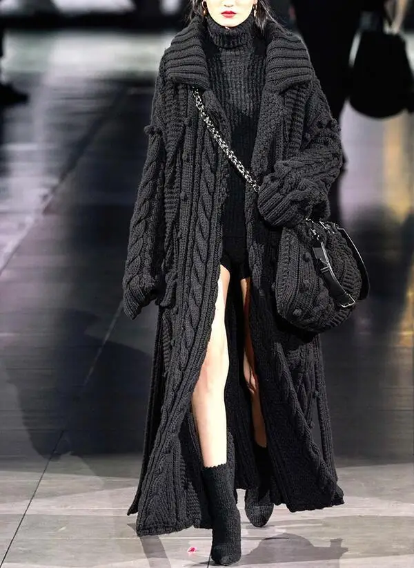 

Twist Sweater Cardigan Jacket Mid Length Slouch Wind Knit Long Sleeved Thick Office Lady High Necked Single Breasted Instagram