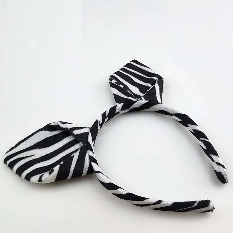 Adults Kids Plush Cartoon Animal Zebra Ear Headband Hairband Tail Bow Birthday Party Gift  Cosplay Costume  Christmas Halloween