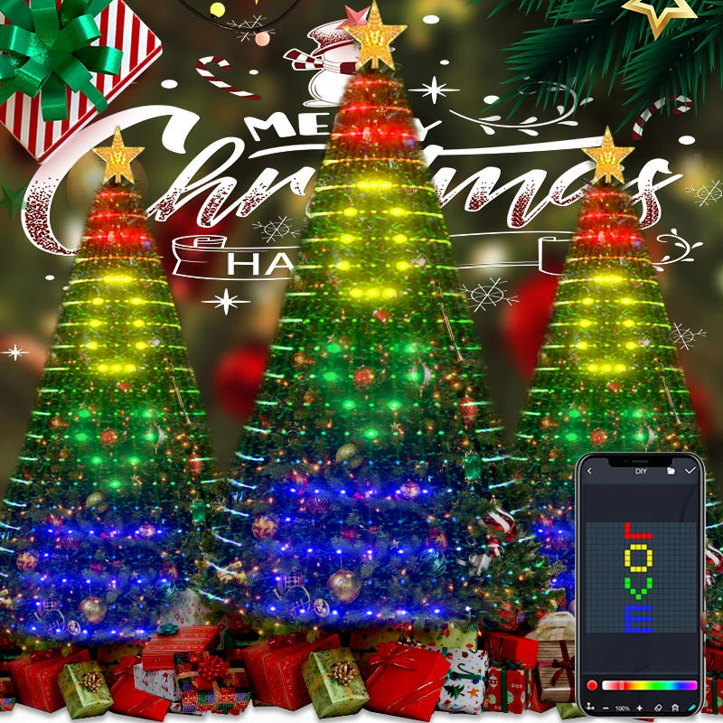 Christmas Tree RGB IC Star Waterfall String Lights Smart Bluetooth APP Remote Control Home Holiday Decor Fairy Lights Music Sync
