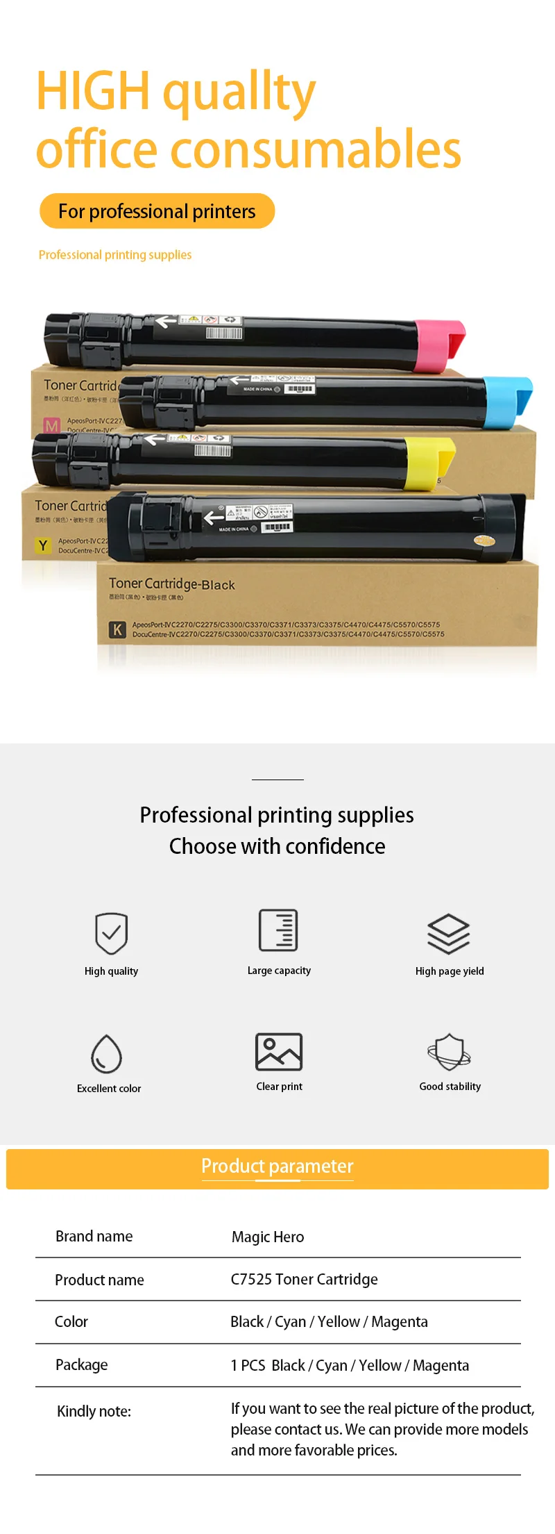 Description Picture 2 of itemCompatible Color Powder Copier Toner Cartridge C7525 for Xerox WorkCentre 7525 7530 7535 7545 7556 7830 7835 7845 7855