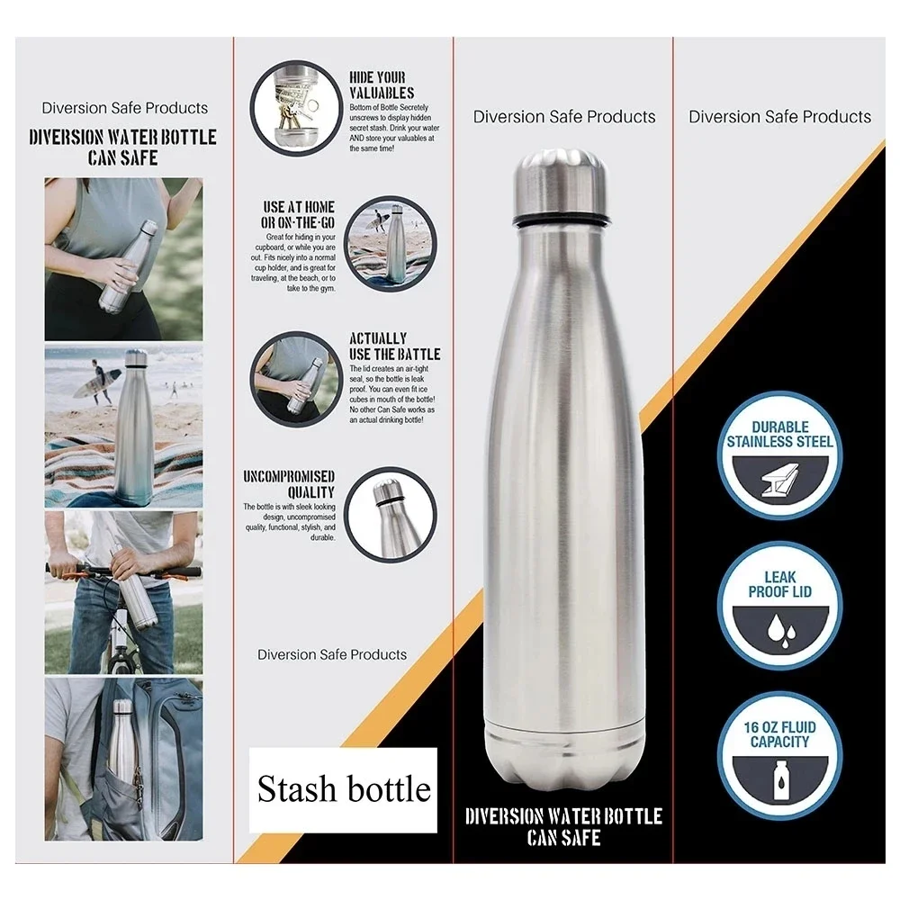 1PC Diversion Water Bottle Portable Water Bottle Secret Stash Pill Organizer Can Safe Hiding Spot for Money Bonus Key Ring Box