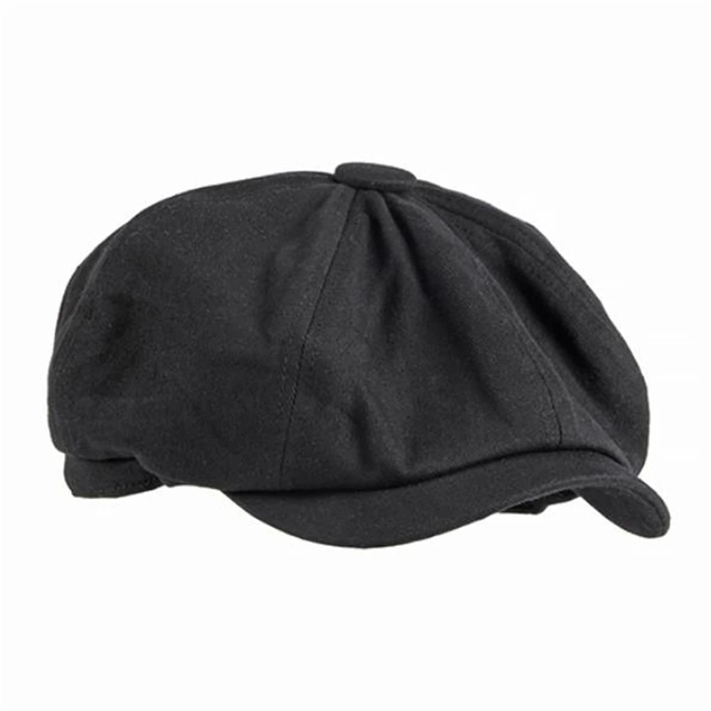 Flat Cap Hat Men for Summer Newsboy Cap Solid Cotton Mens Beret Hat Women Octagonal Hat Vintage Black Eight Panel Hat 6