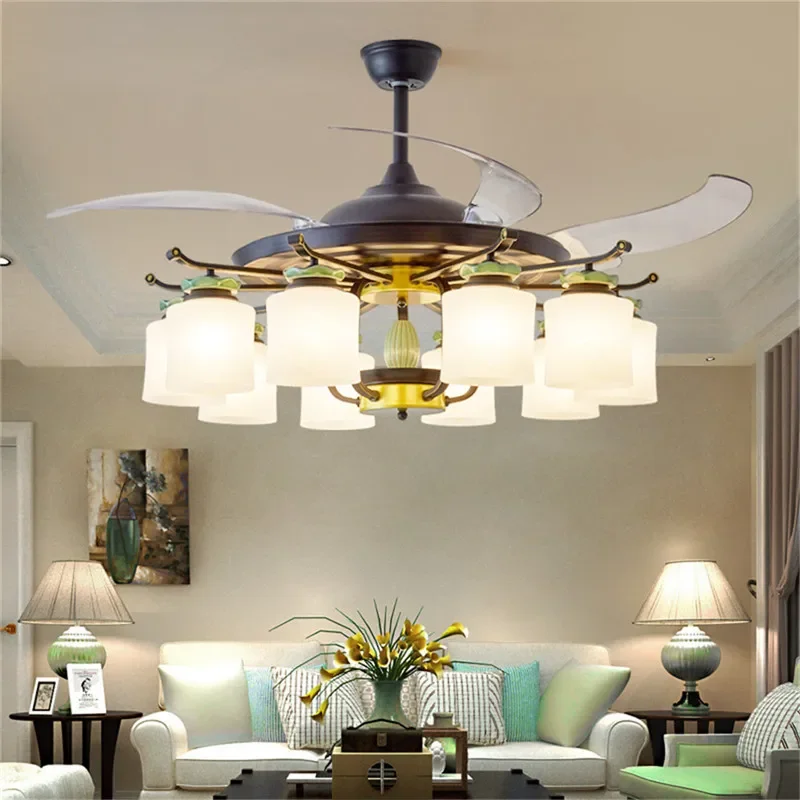 DORIAN Modern Stealth Fan Light Luxury Living Room Restaurant Bedroom Ceiling Fan Light Remote LED Electric