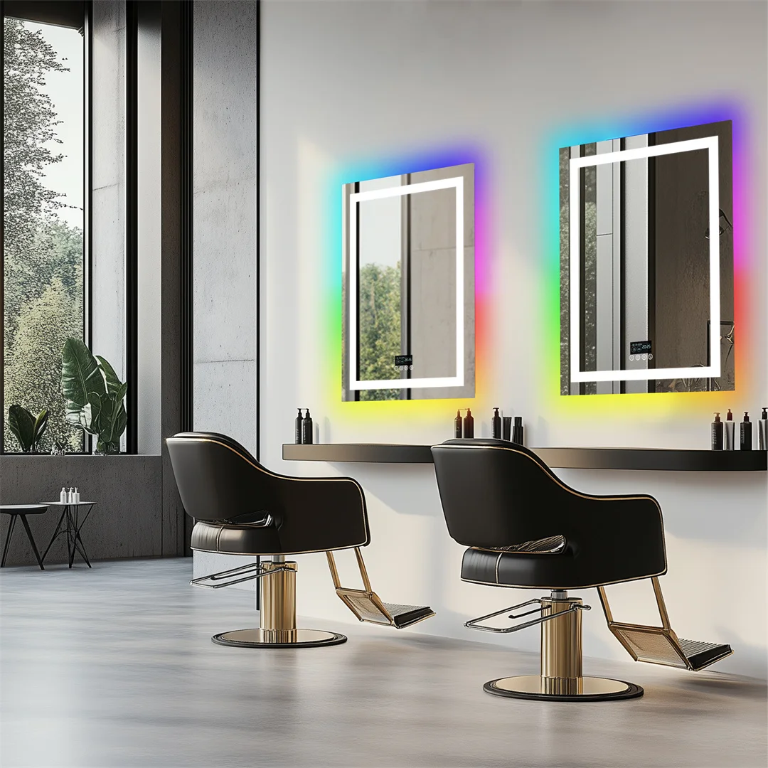 LUVODI LUVODI 28x36 inch LED Lighted Bathroom Mirror with Bluetooth Speakers High-end Washroom RGB Vanity Mirror with Date Time