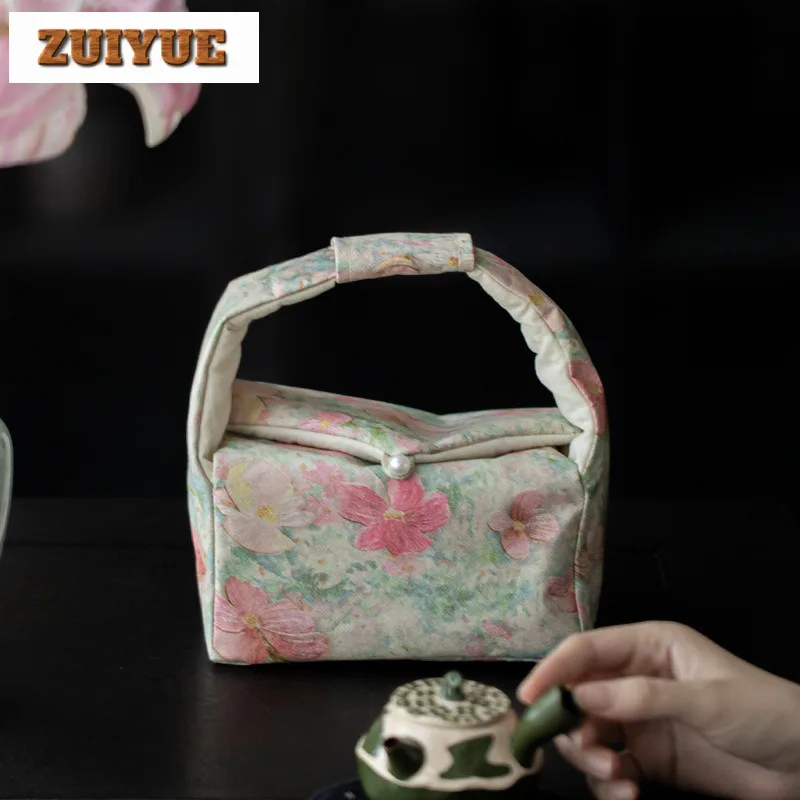 Handmade Fabric Monet Style Tea Cozies Luxury Tea Cozy For Teapot Portable Bag Travel Set Bag Chinese Set Accessories
