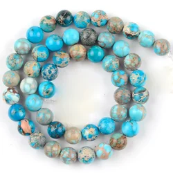 Natural Lake Blue Imperial Sea Sediment Jasper Stone Beads for Jewelry Making and DIY Crafts (Lake Blue)