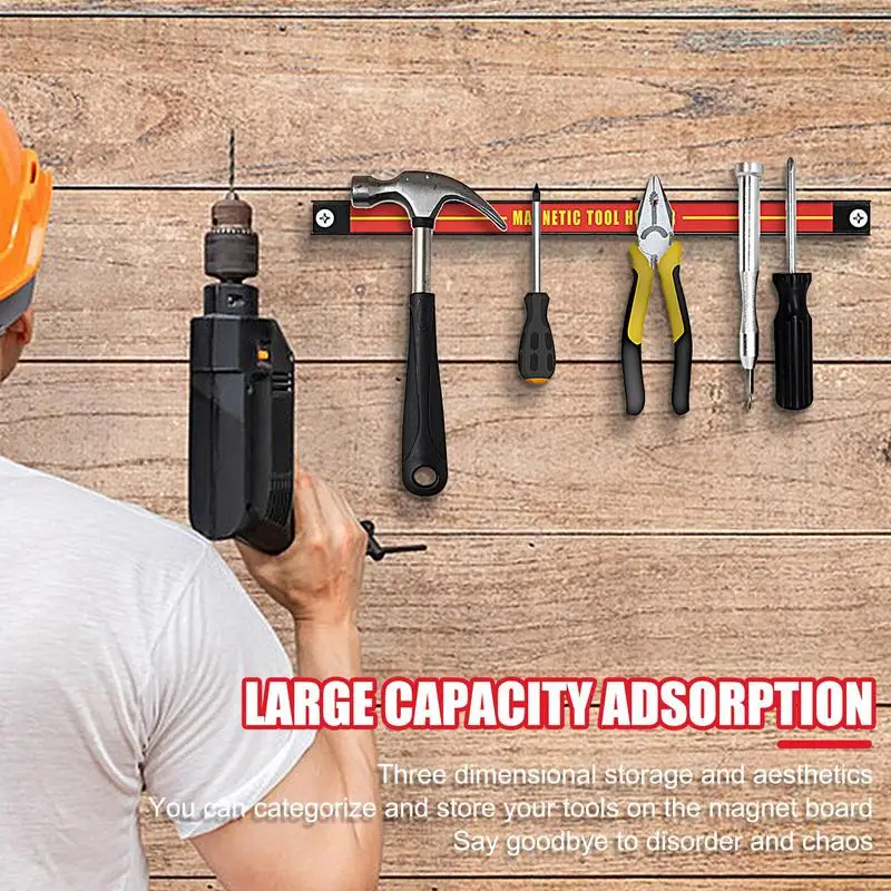 Tool Magnet Bar Large Capacity Wall Tool Holder Metal Bar For Garage Workshop Space Saving Organizer For Automotive