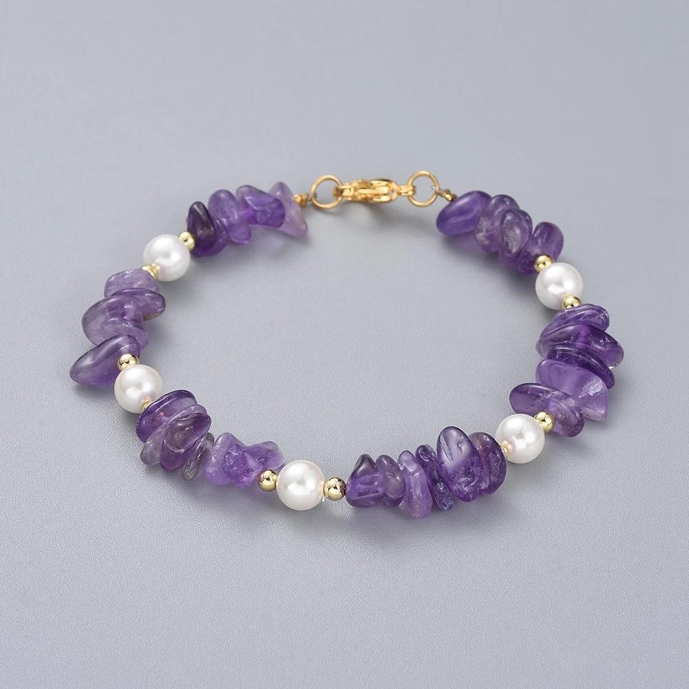 20pcs Irregular Natural Stone Beads Bracelet with Shell Pearl Beads Quartzs Crystal Amethysts Lapis Lazuli Bead Strand Bracelet