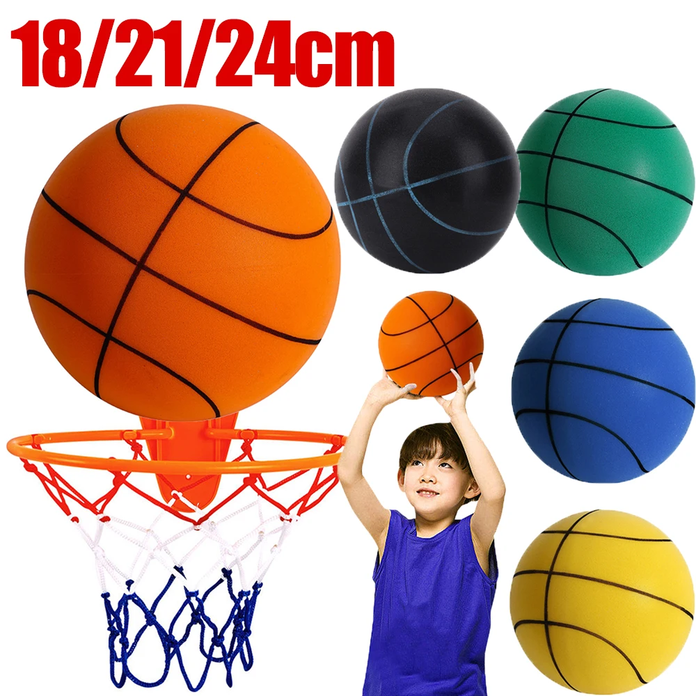 Indoor Silent Basketball Sports Bouncy Balls 18/21/24cm High Density Foam Material Kids Adults Ball Training Portable Net