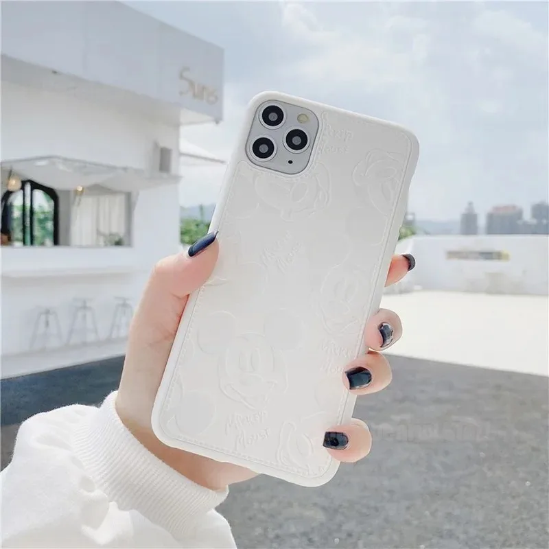 Disney Mickey Shell for IPhone 15 14 13 12 11 Promax Cute Cartoon Back Cover Soft Cover Leather Case for IPhone Couple Gifts