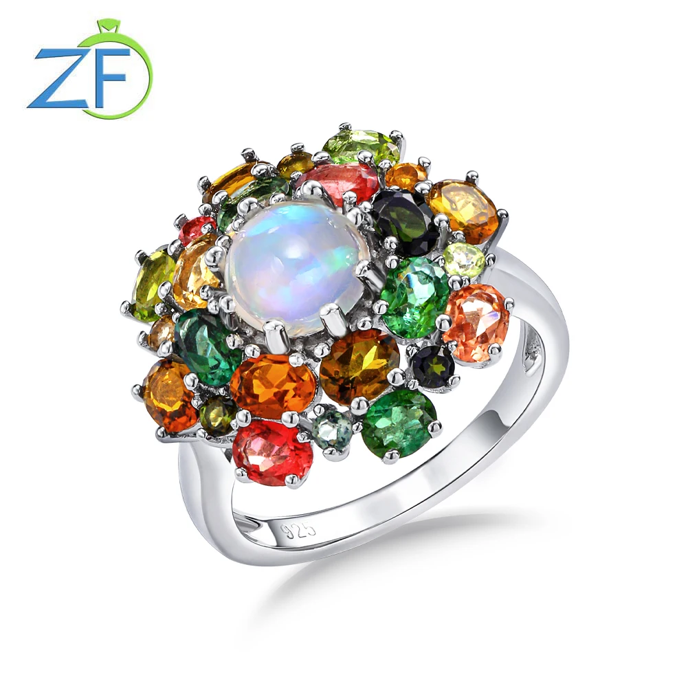 

GZ ZONGFA Original 925 Sterling Silve Colorful Rings for Women Natural Opal Tourmaline 3.8ct Gemstone Luxury Party Fine Jewelry