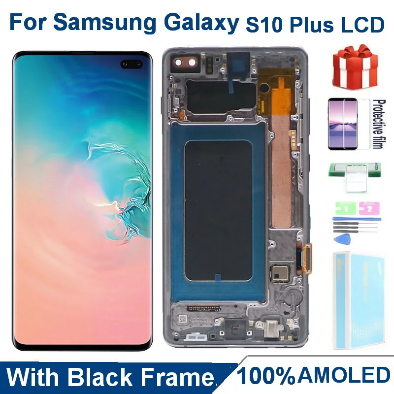 100% AMOLED S10 + ЖК-дисплей для SAMSUNG Galaxy S10 Plus дисплей G975 G9750 SM-G975F/DS G975FN G975U сенсорный экран дигитайзер в сборе